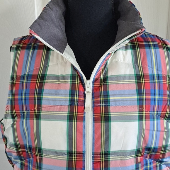 Land's End Quited Plaid Tailored Fitted  Zip Preppy Nautical Puffer Coat Vest - Picture 9 of 9